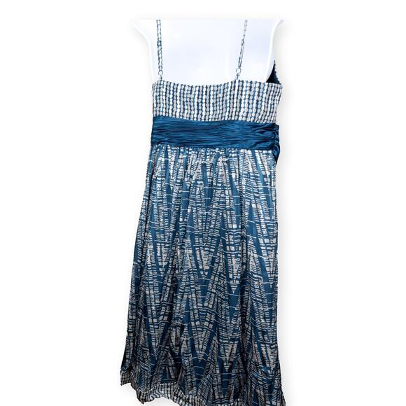 BCBGMaxazria Blue Cream Silk A-line Sundress M - Picture 3 of 11